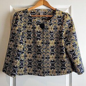 Vintage Kenar Yellow Black White Print Cotton Knit Cropped Sweater